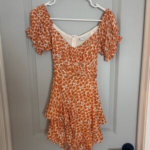 Selfie Leslie Floral Orange Ruffle Dress/Romper size medium